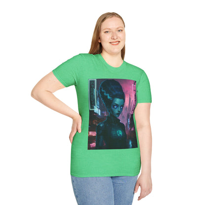 Neon Bride of Frankenstein Dark colors Unisex T-Shirt by CreepyCrafts.boo