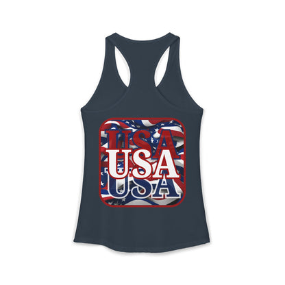 ¡EE.UU! ¡EE.UU! ¡EE.UU! ¡Patriot de 2 caras de cypherpunkgear! Camiseta sin mangas ideal con espalda cruzada para mujer