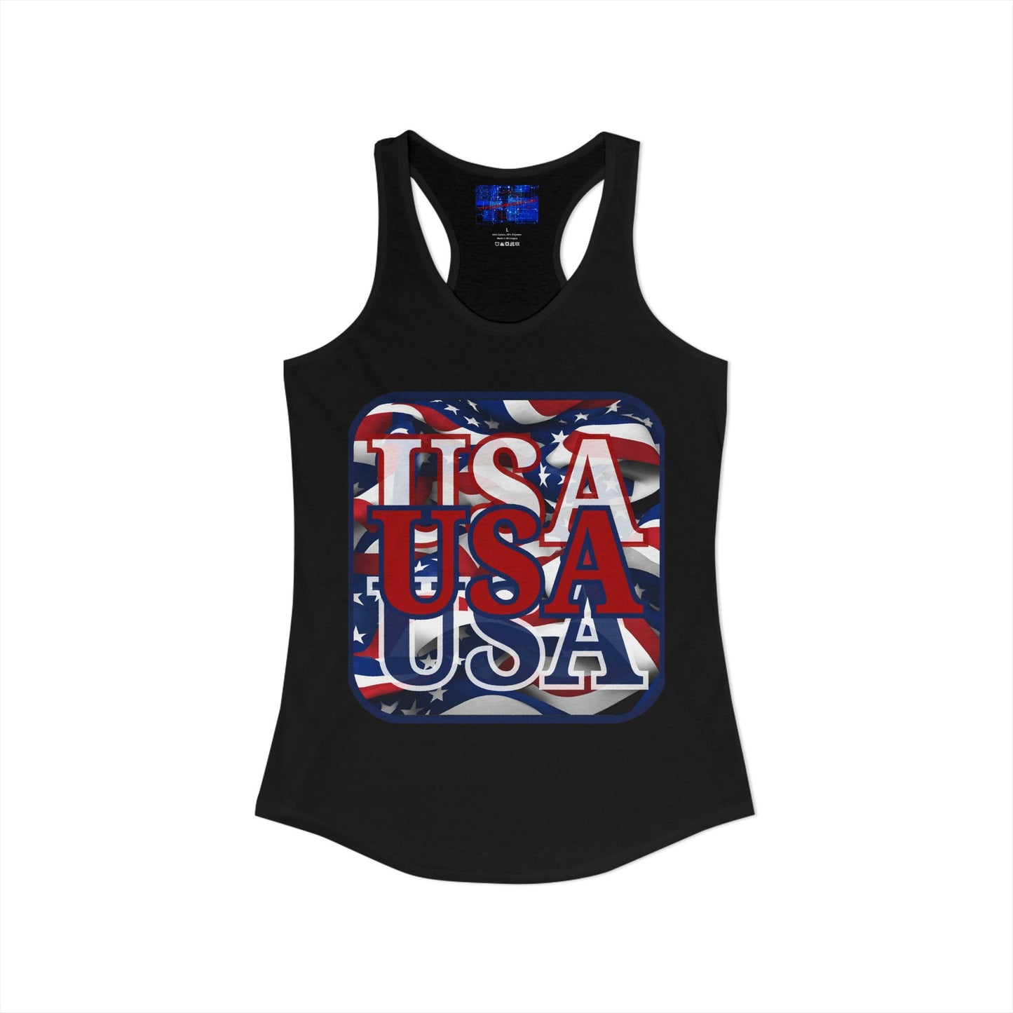 ¡EE.UU! ¡EE.UU! ¡EE.UU! ¡Patriota por cypherpunkgear! Camiseta sin mangas ideal con espalda cruzada para mujer