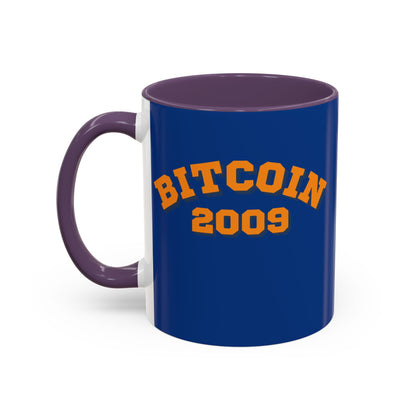 Bitcoin 2009 Dark Blue Accent Mug by cypherpunkgear.com