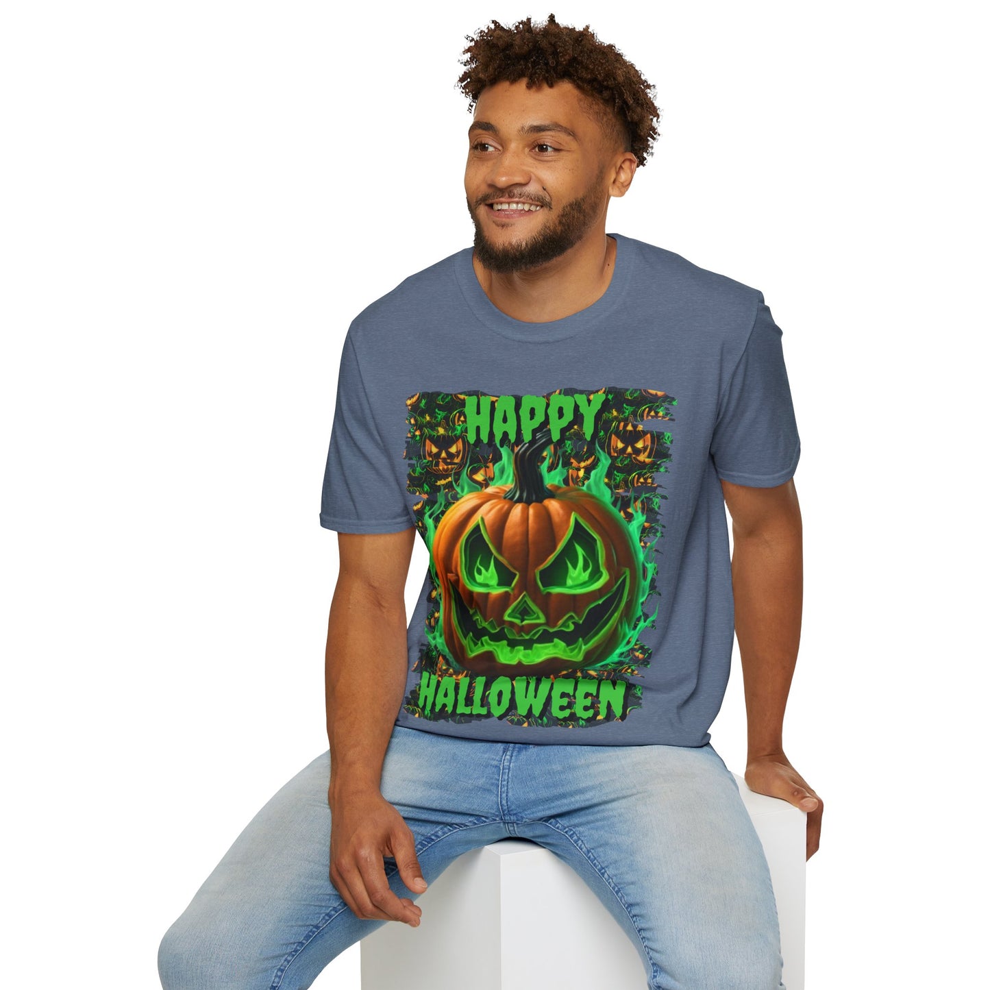 Happy Halloween Green Jack Dark colors Unisex T-Shirt by CreepyCrafts.boo