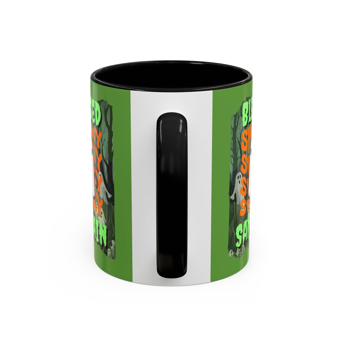 Spooky Blessed Samhain Ghost Green font Accent Mug by CreepyCrafts.boo