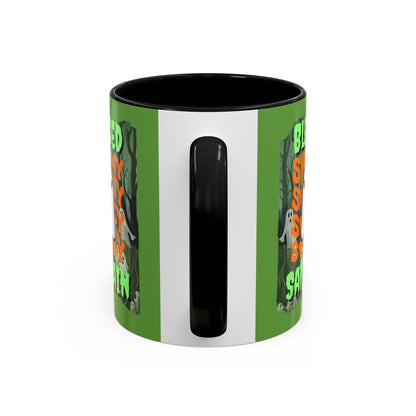 Spooky Blessed Samhain Ghost Green font Accent Mug by CreepyCrafts.boo