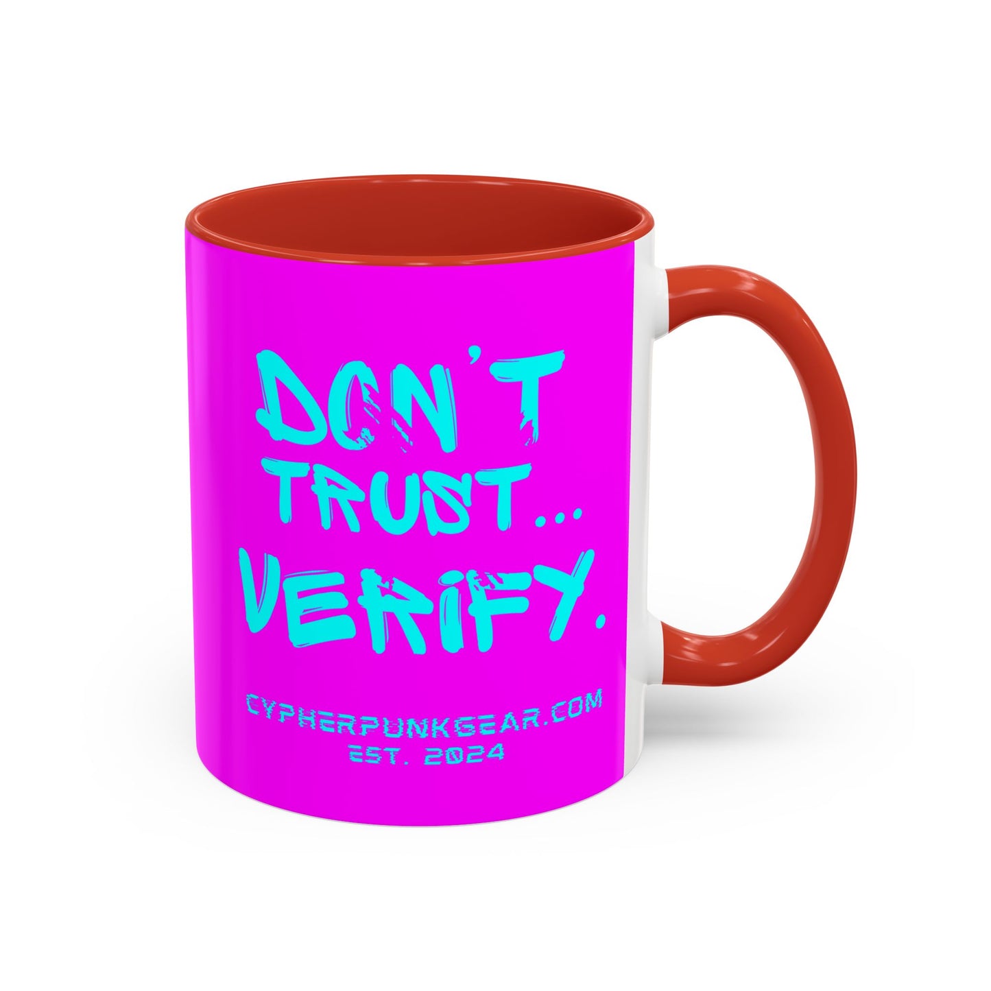Don't Trust...Verify. Electric Magenta Accent Mug by cypherpunkgear.com