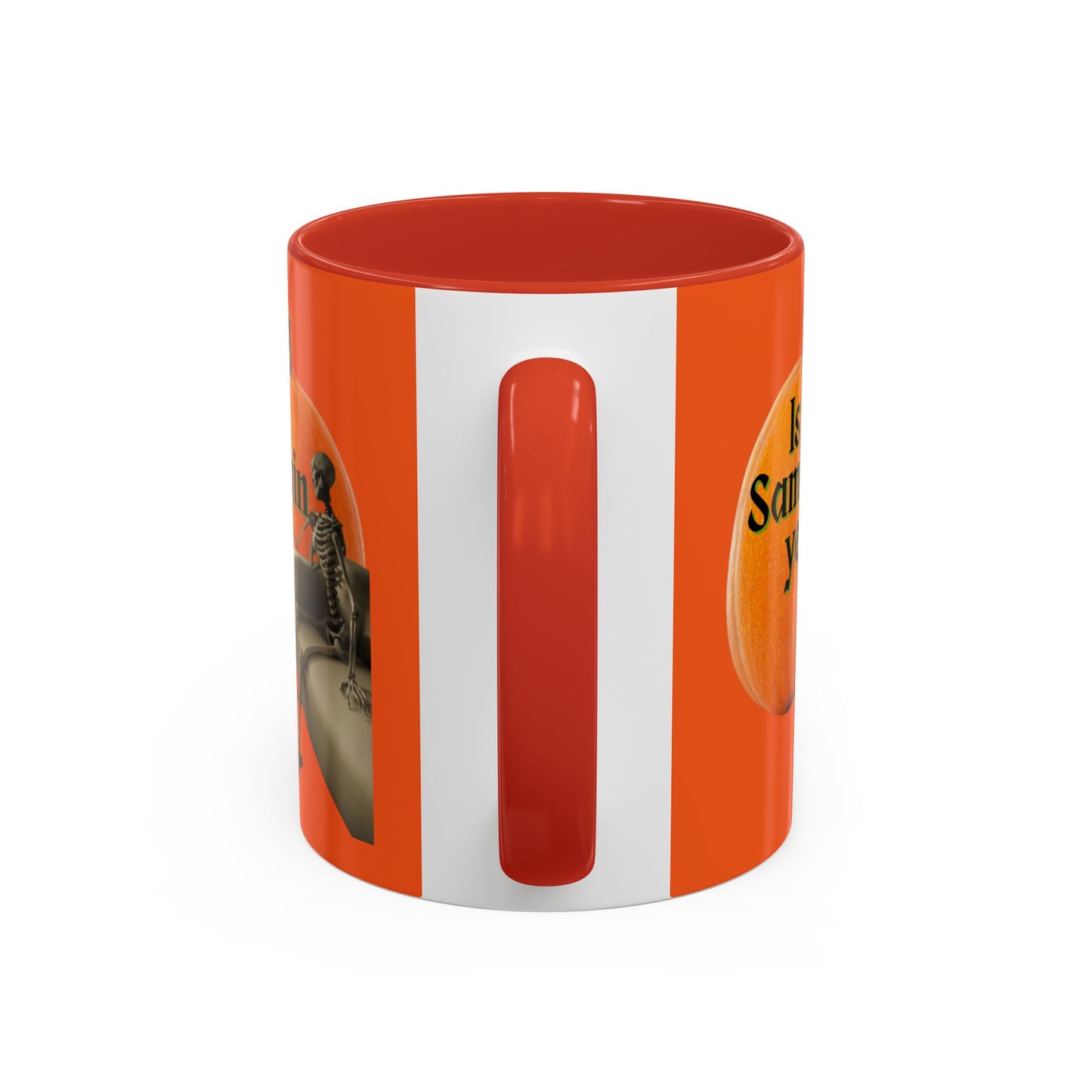 Is It Samhain Yet? Skeleton's Giant Pumpkin Orange Accent Mug by CreepyCrafts.boo