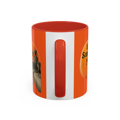 Is It Samhain Yet? Skeleton's Giant Pumpkin Orange Accent Mug by CreepyCrafts.boo