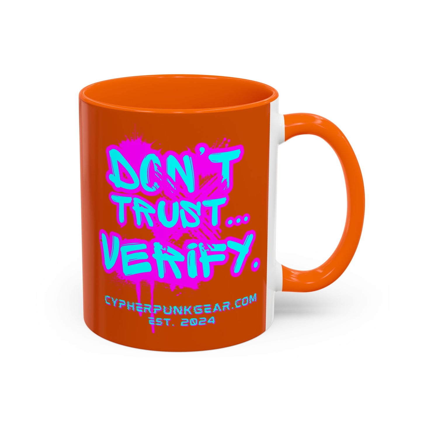 Don't Trust...Verify. Orange Accent Mug by cypherpunkgear.com