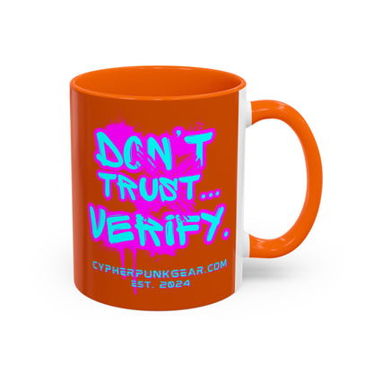 Don't Trust...Verify. Orange Accent Mug by cypherpunkgear.com