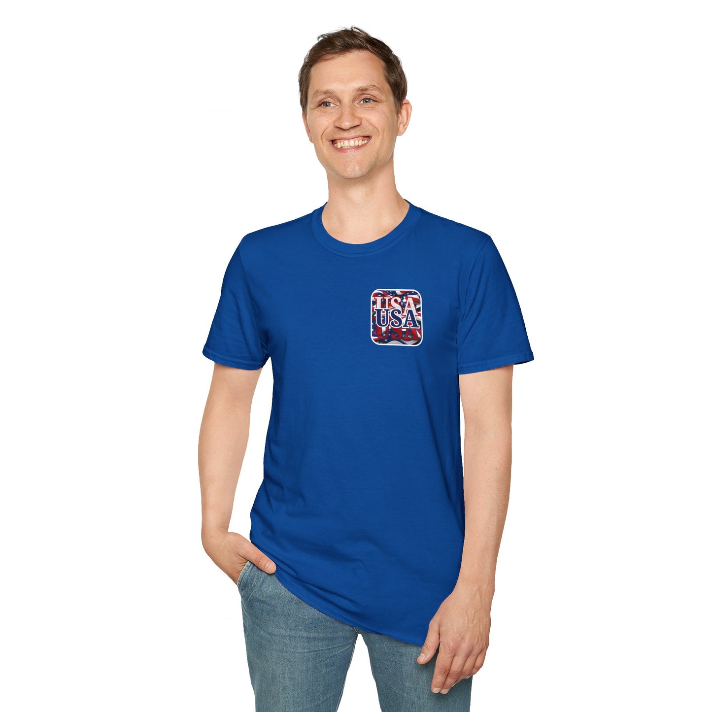 2-sided Red White and BLUE USA Patriot DKcolors Unisex T-Shirt by cypherpunkgear