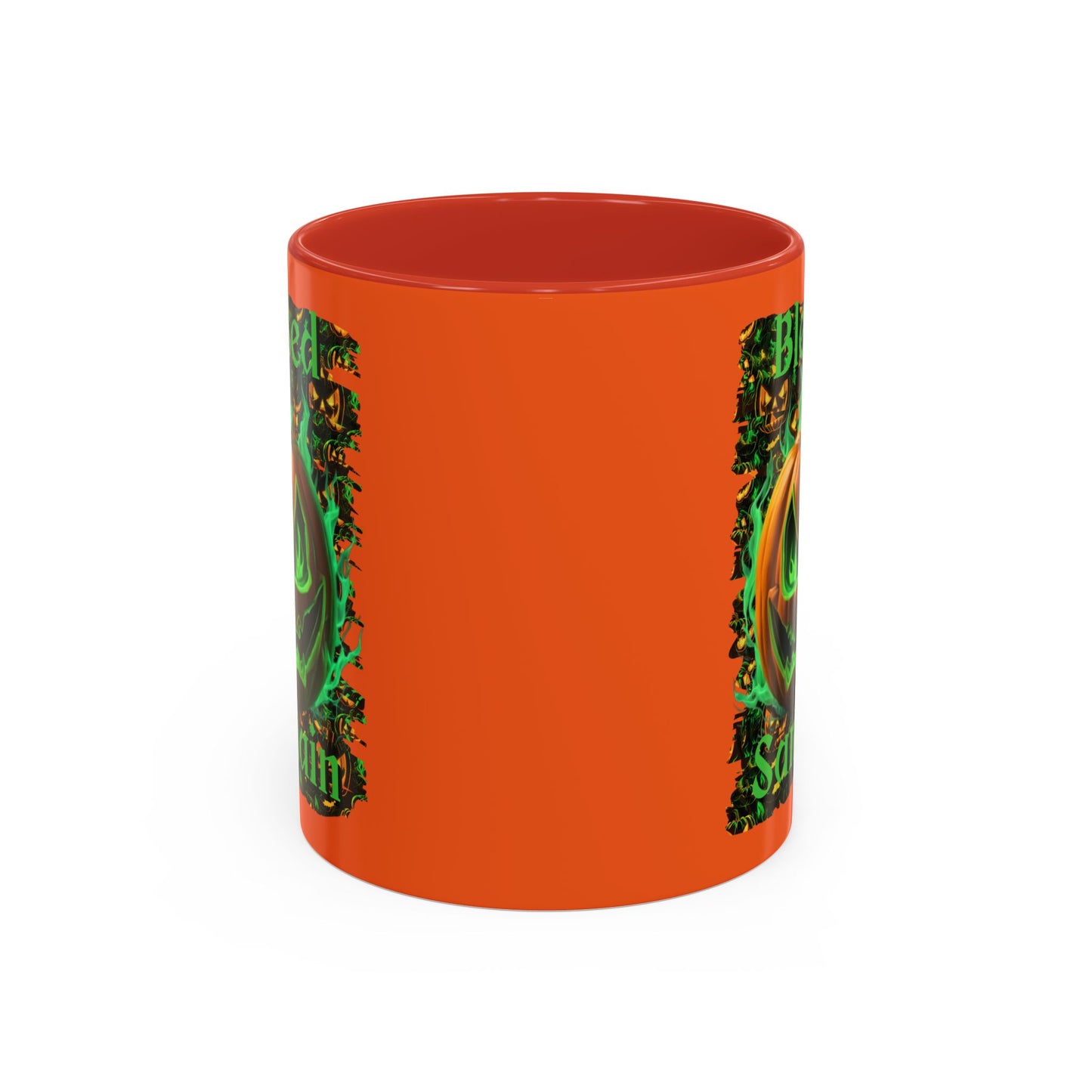Blessed Samhain Green Jack Orange Accent Mug by CreepyCrafts.boo