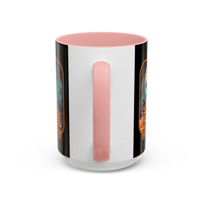 Happy Halloween Cute Witch Orange font Black Accent Mug by CreepyCrafts.boo