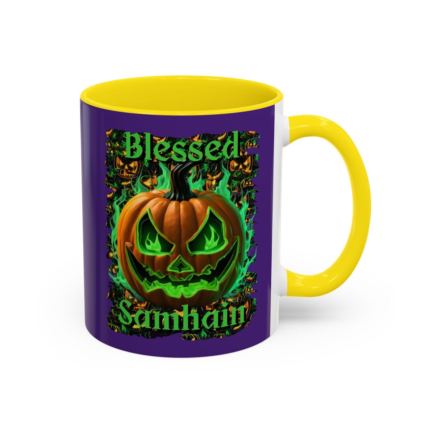 Blessed Samhain Green Jack Purple Accent Mug by CreepyCrafts.boo