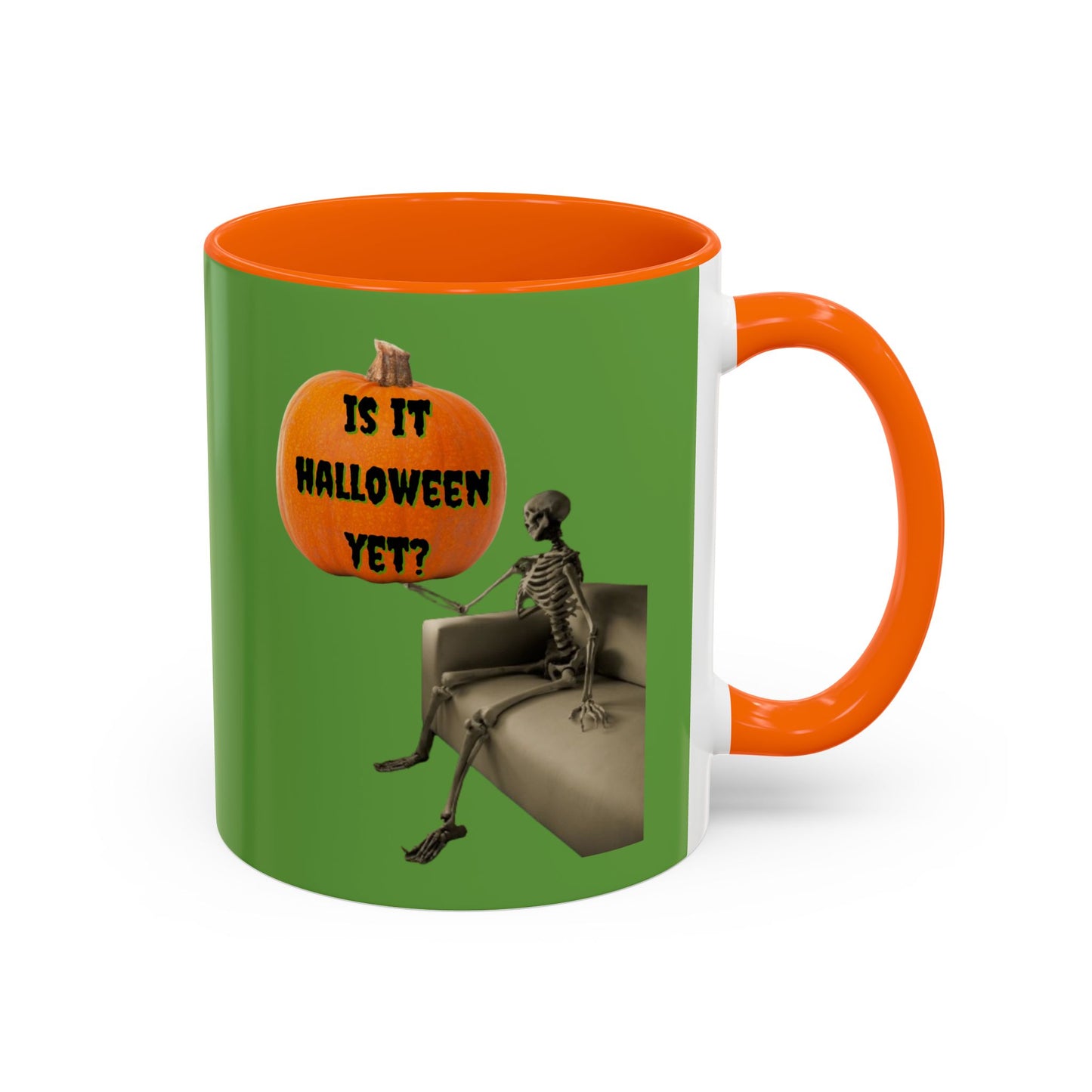 Is it Halloween yet? Skeleton's Pumpkin Accent Mug by CreepyCrafts.boo