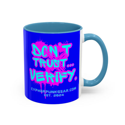Don't Trust...Verify. Dark Blue Accent Mug by cypherpunkgear.com