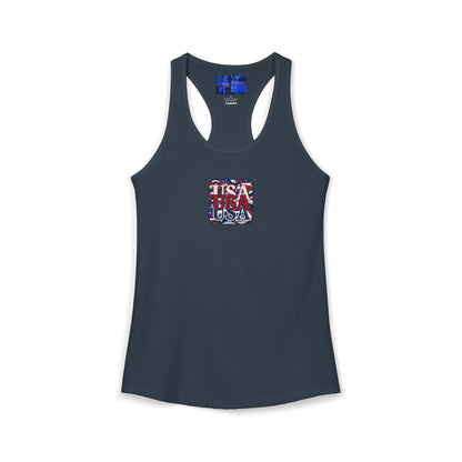 2-sided RED White and Blue USA Patriot Women's Racerback Tank Top by cypherpunkgear.com
