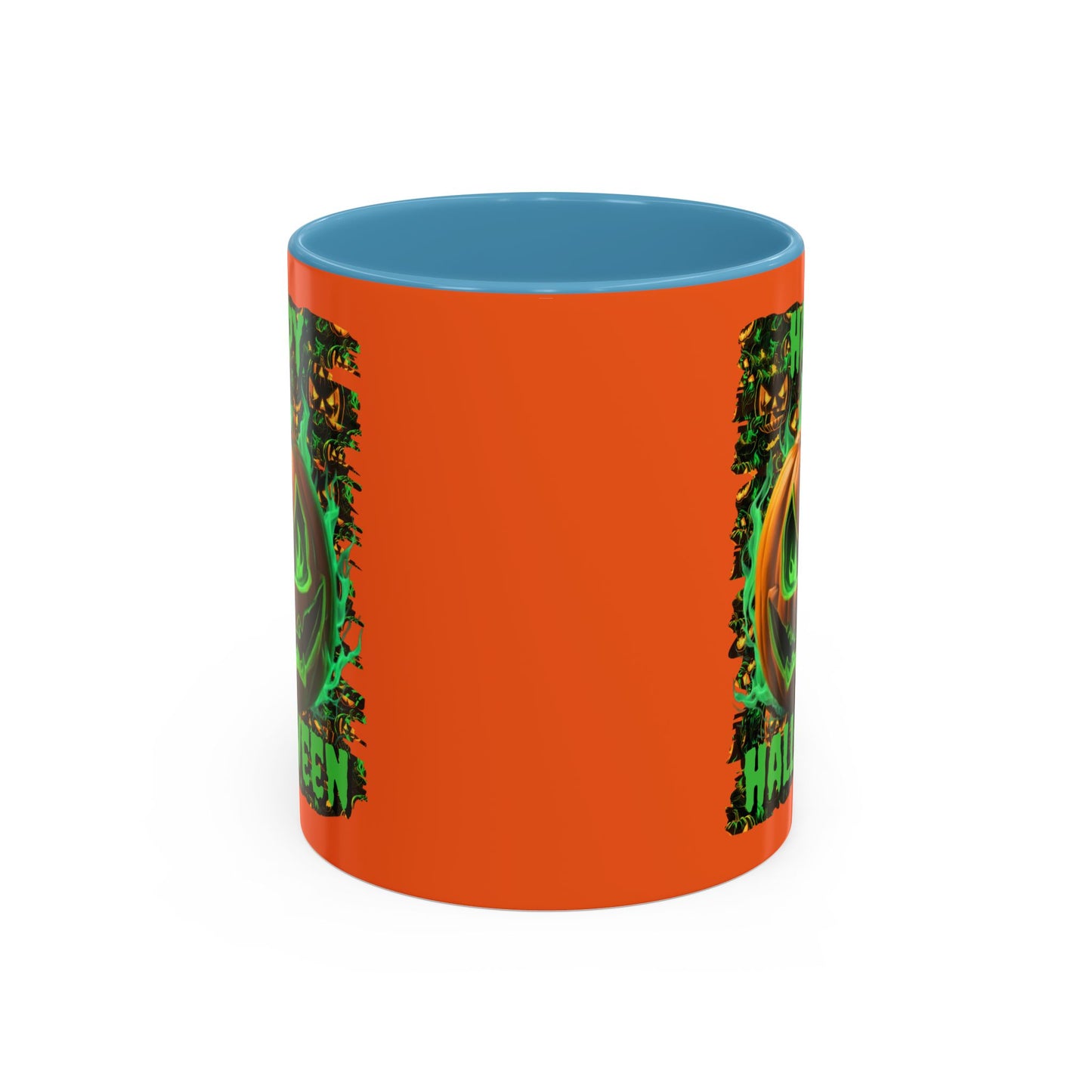 Happy Halloween Green Jack Orange Accent Mug by CreepyCrafts.boo