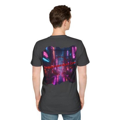 2-sided, cypherpunkgear.com Logo & Cityscape Dark colors Unisex T-Shirt by cypherpunkgear.com