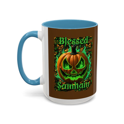 Blessed Samhain Green Jack Brown Accent Mug by CreepyCrafts.boo