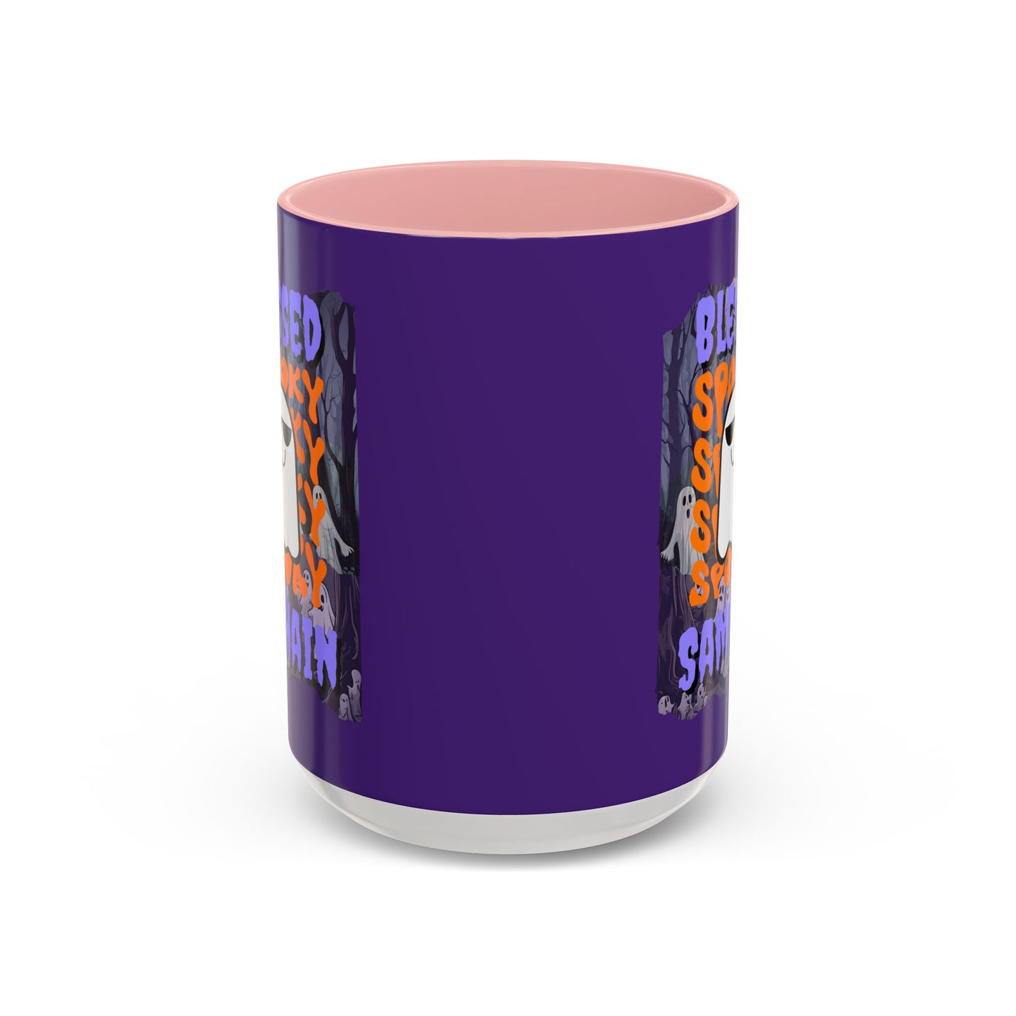 Spooky Blessed Samhain Ghost Purple font Accent Mug by CreepyCrafts.boo