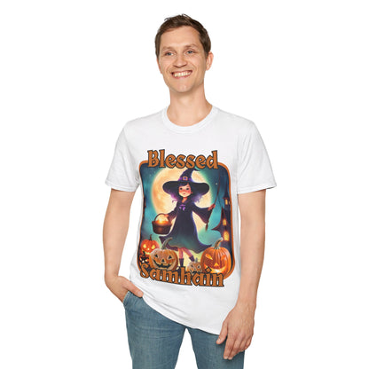 Blessed Samhain Little Witch ORfont LTcolors Unisex T-Shirt by cypherpunkgear