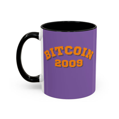 Bitcoin 2009 Light Purple Accent Mug by cypherpunkgear.com