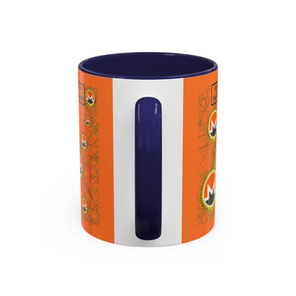Monero (XMR) don't assume your freedoms are assured Orange Accent Mug by cypherpunkgear.com