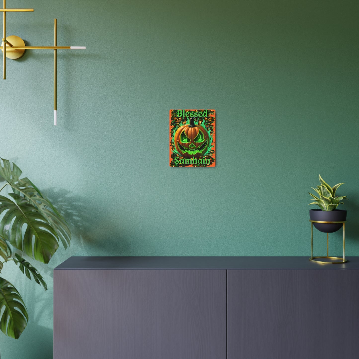 Blessed Samhain Green Jack Metal Art Sign by CreepyCrafts.boo