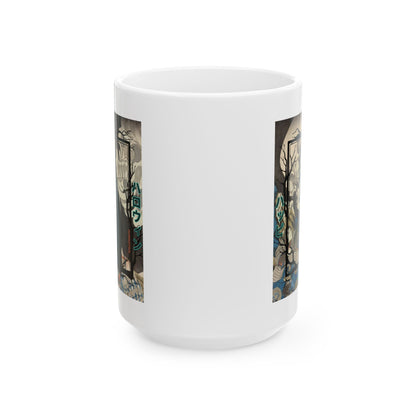 Yōkai Happy Halloween White Mug by CreepyCrafts.boo