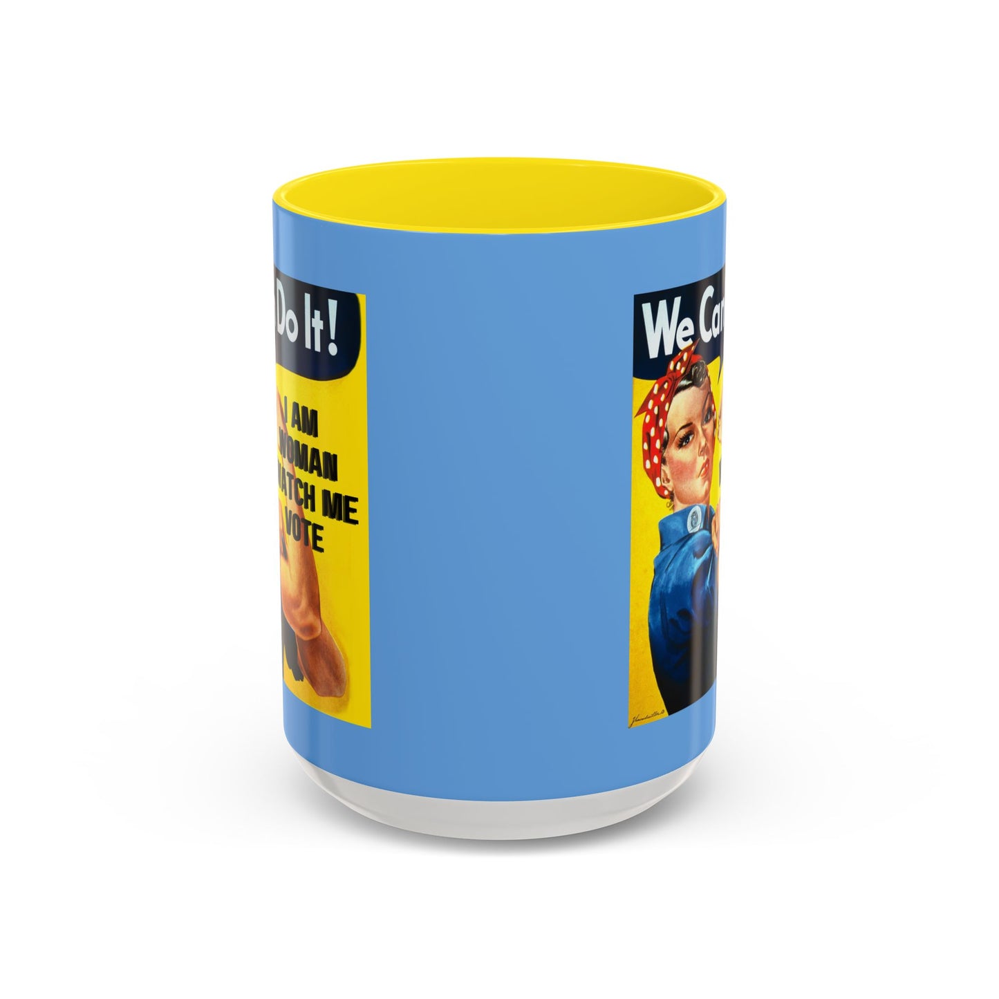 I Am Woman Watch Me Vote Rosie Light Blue Accent Mug by cypherpunkgear.com