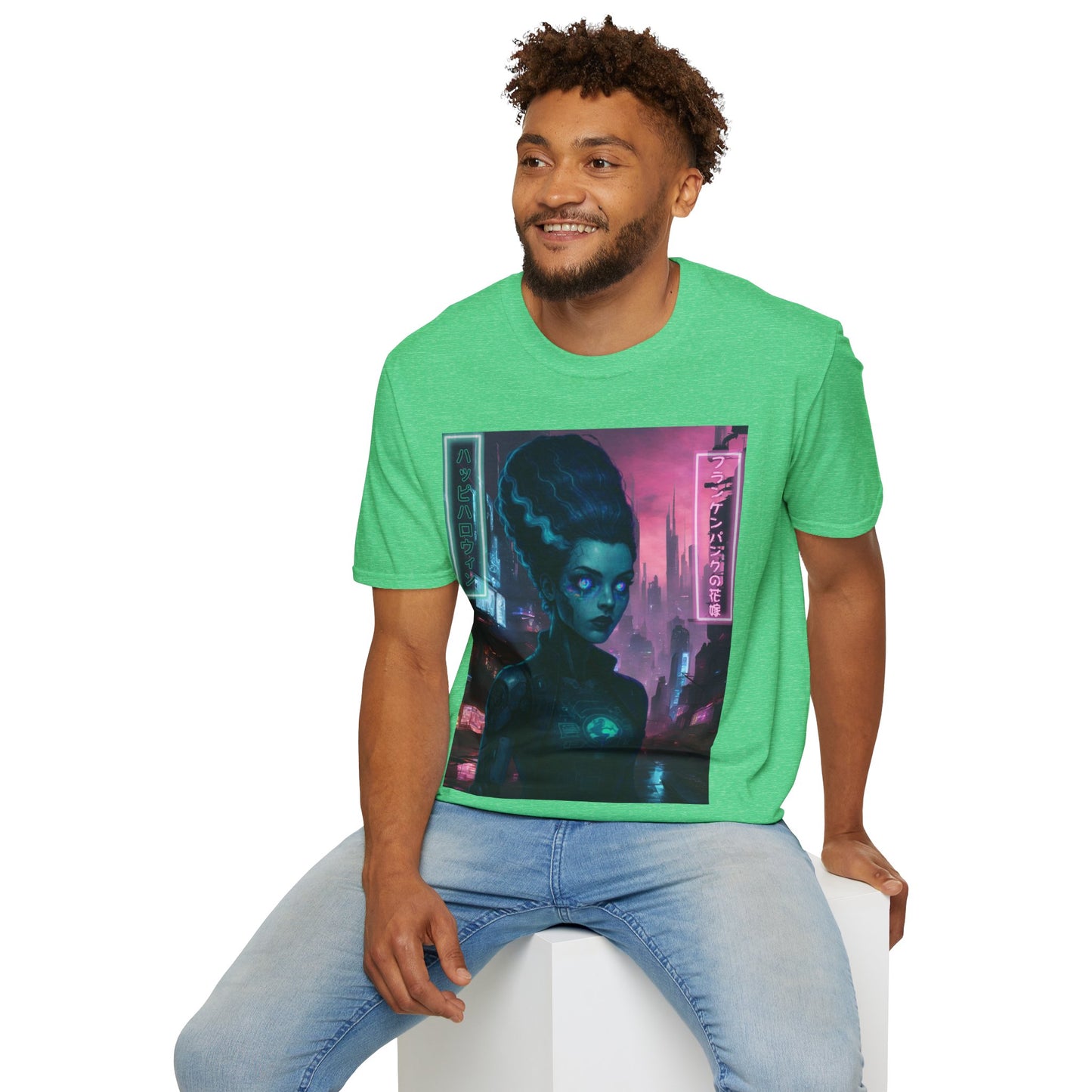 Neon Bride of Frankenstein Dark colors Unisex T-Shirt by CreepyCrafts.boo