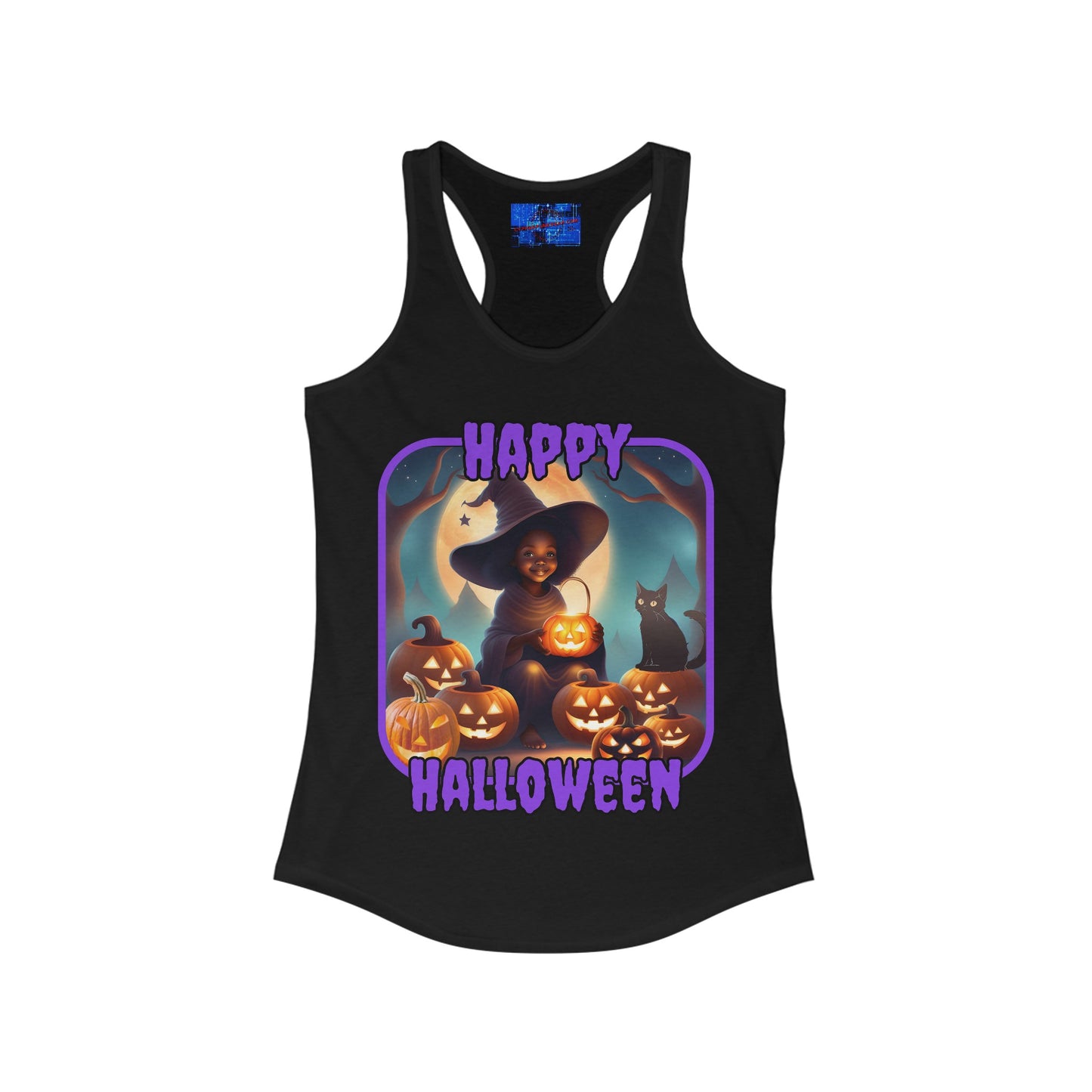 Happy Halloween Cute Witch PRfont Women's Racerback Tank Top by cypherpunkgear