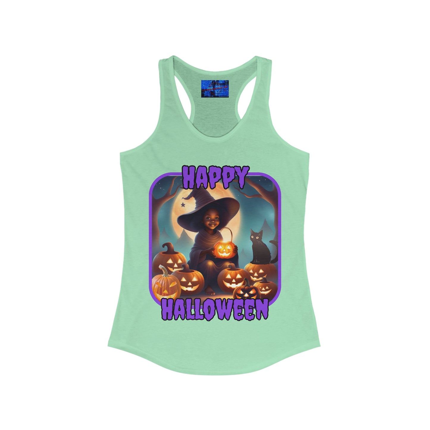 Happy Halloween Cute Witch PRfont Women's Racerback Tank Top by cypherpunkgear