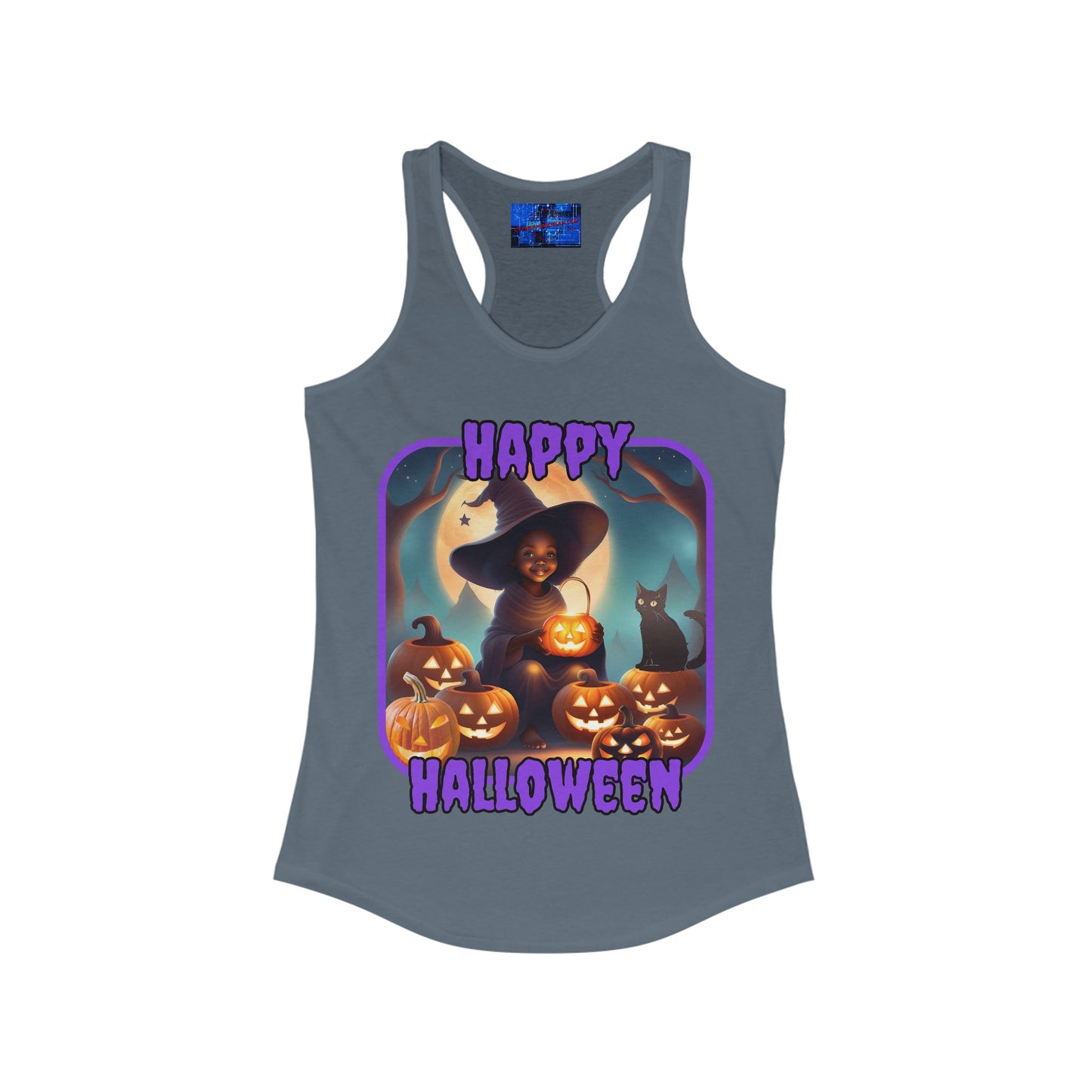 Happy Halloween Cute Witch PRfont Women's Racerback Tank Top by cypherpunkgear