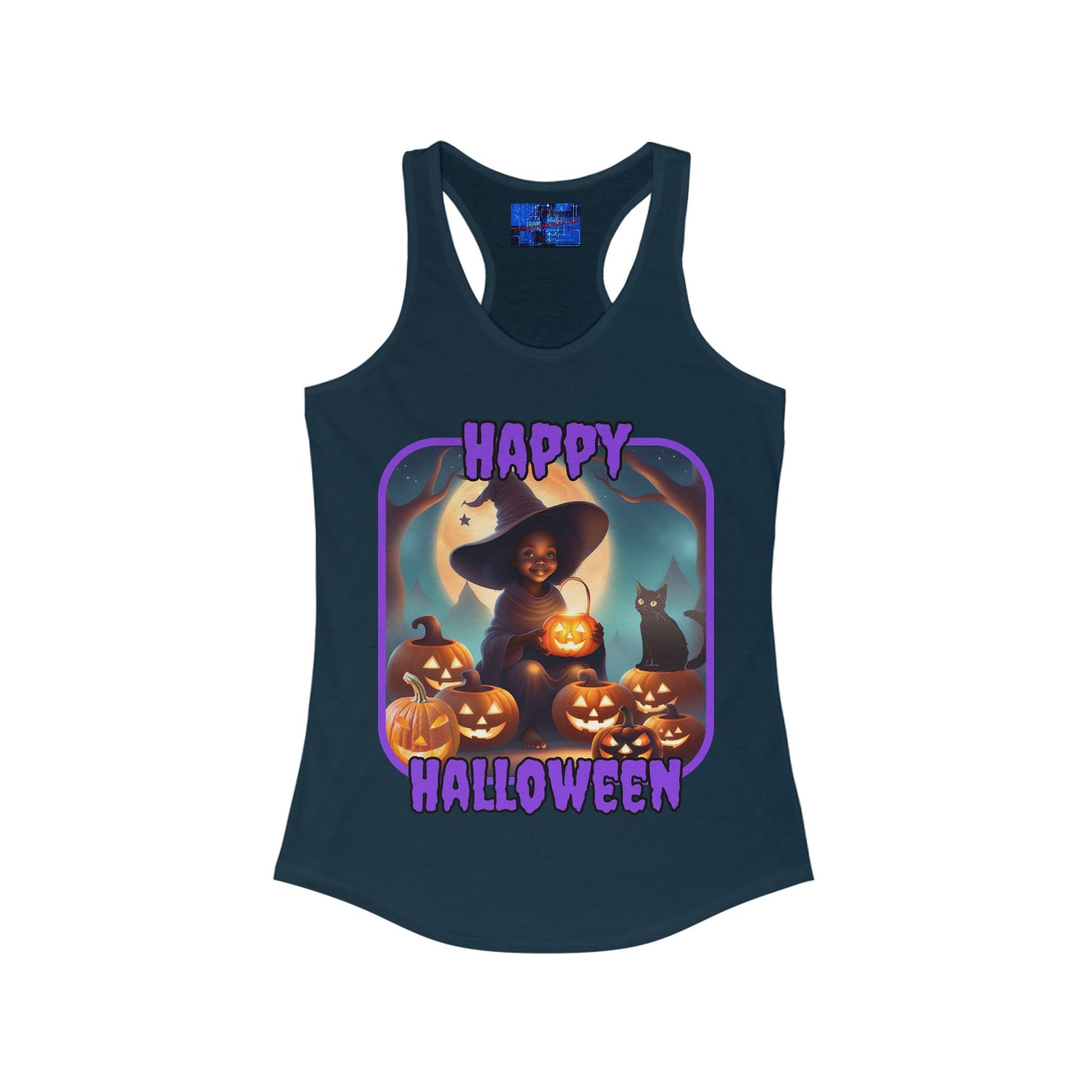 Happy Halloween Cute Witch PRfont Women's Racerback Tank Top by cypherpunkgear