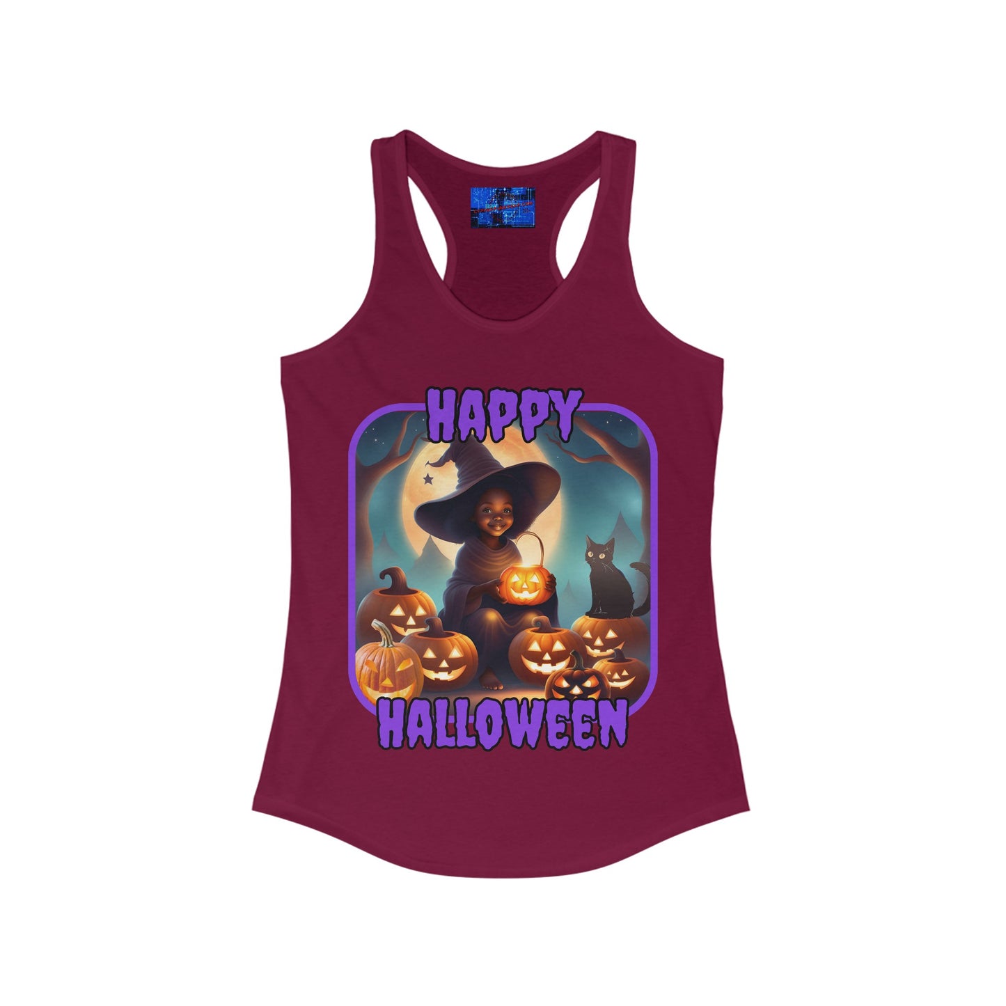 Happy Halloween Cute Witch PRfont Women's Racerback Tank Top by cypherpunkgear