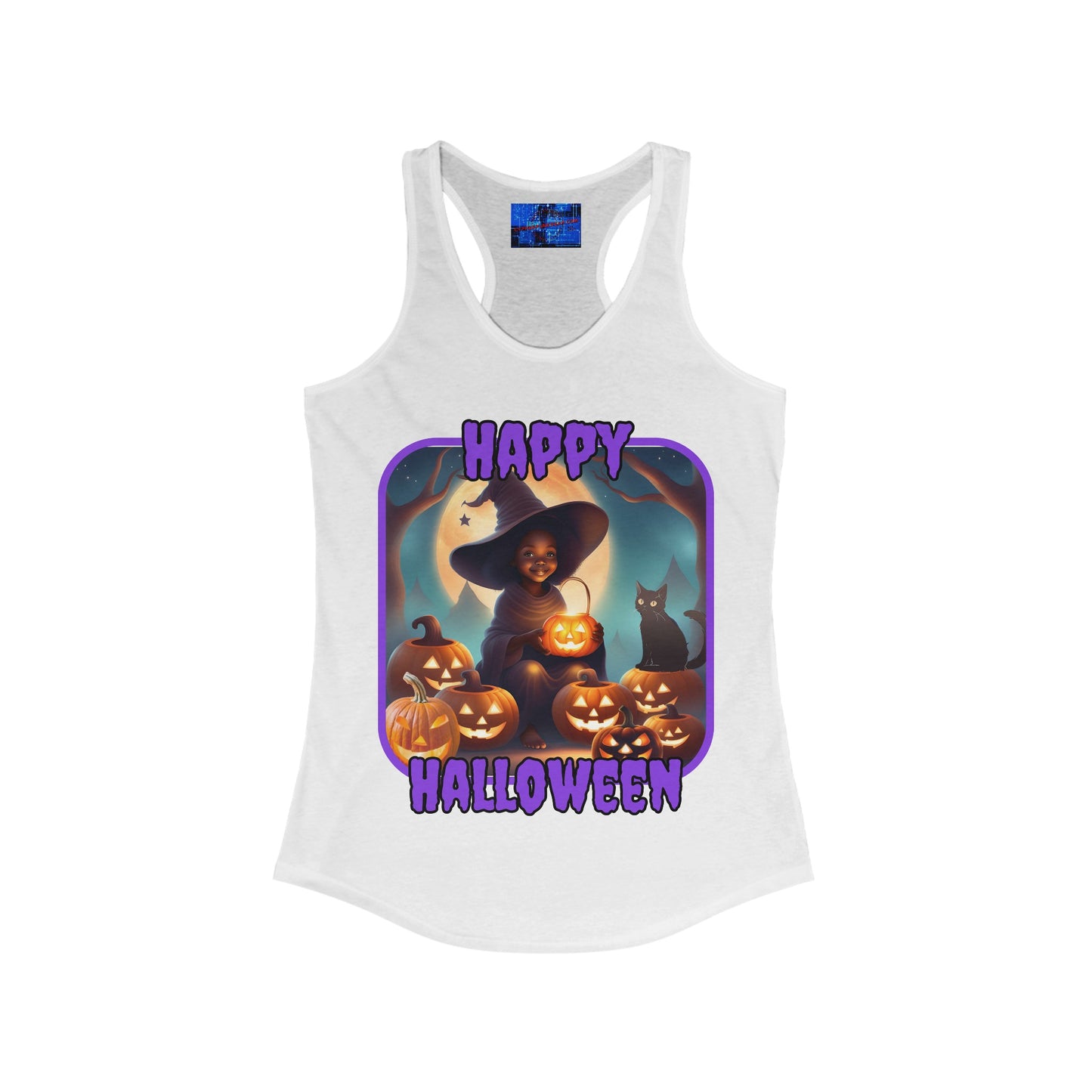 Happy Halloween Cute Witch PRfont Women's Racerback Tank Top by cypherpunkgear