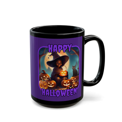 Happy Halloween Cute Witch Purple font Purple Mug by CreepyCrafts.boo