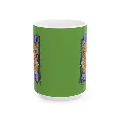 Spooky Blessed Samhain Ghost Purple font Green Mug by CreepyCrafts.boo