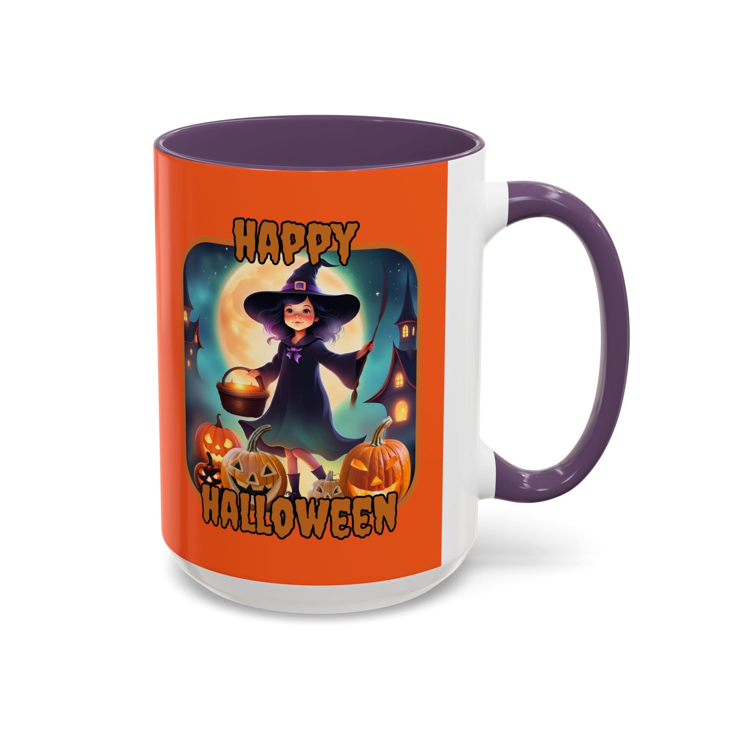Happy Halloween Little Witch Orange font Orange Accent Mug by CreepyCrafts.boo