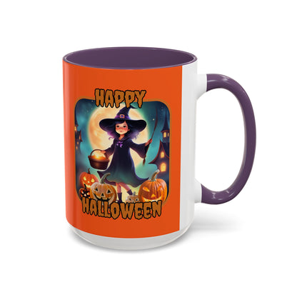 Happy Halloween Little Witch Orange font Orange Accent Mug by CreepyCrafts.boo