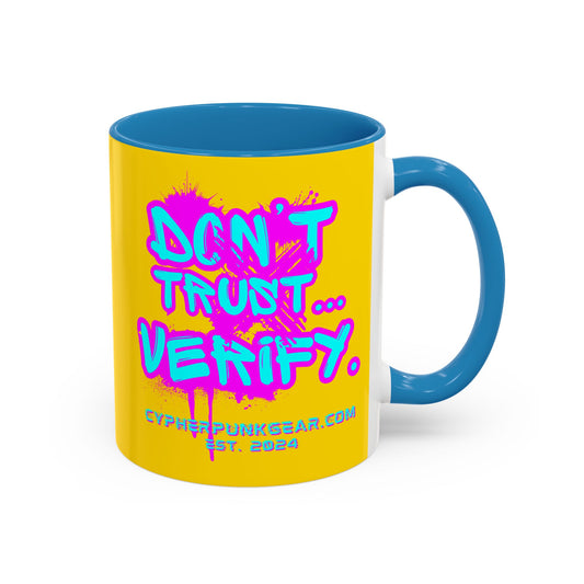 Don't Trust...Verify. Yellow Accent Mug by cypherpunkgear.com