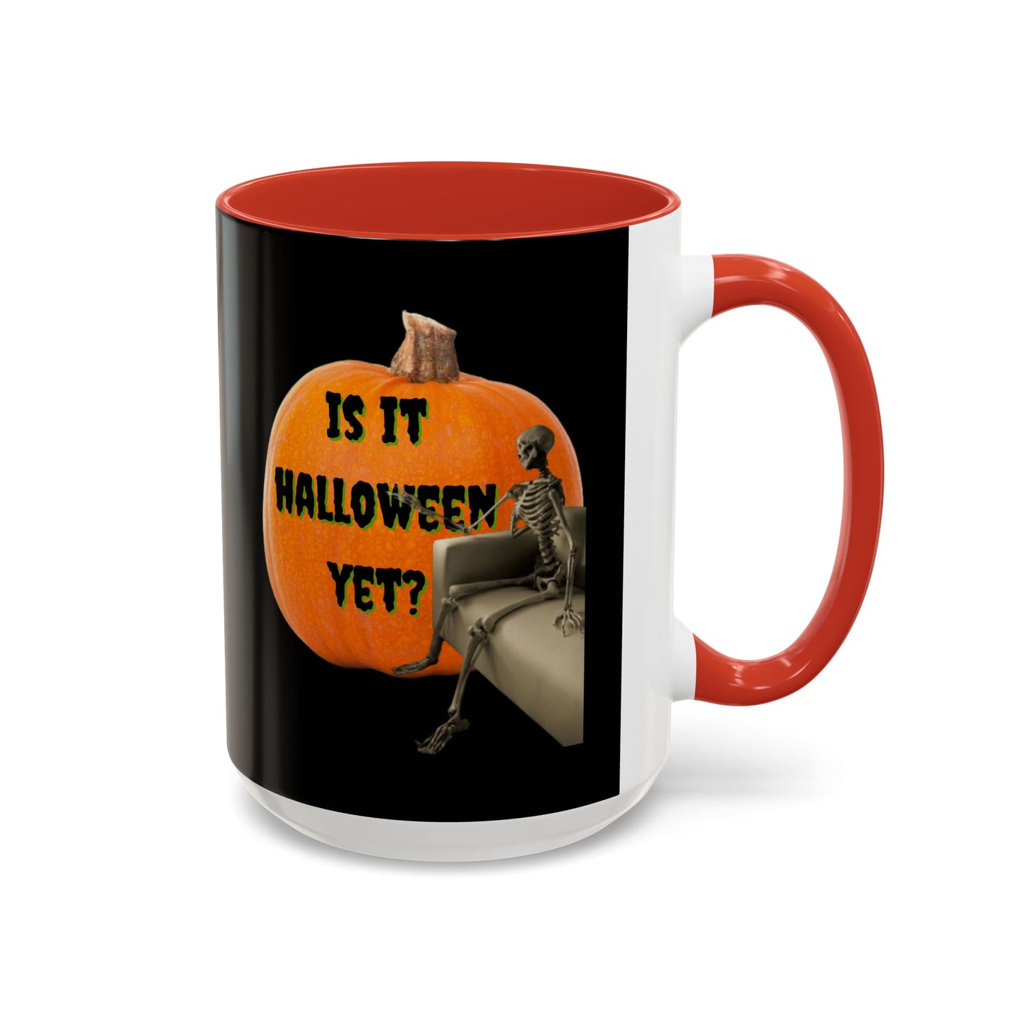 Is it Halloween yet? Skeleton's Giant Pumpkin Black Accent Mug by CreepyCrafts.boo