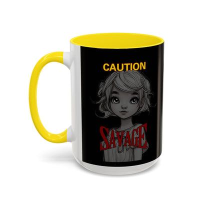 Caution, Savage Black Accent Mug by cypherpunkgear.com