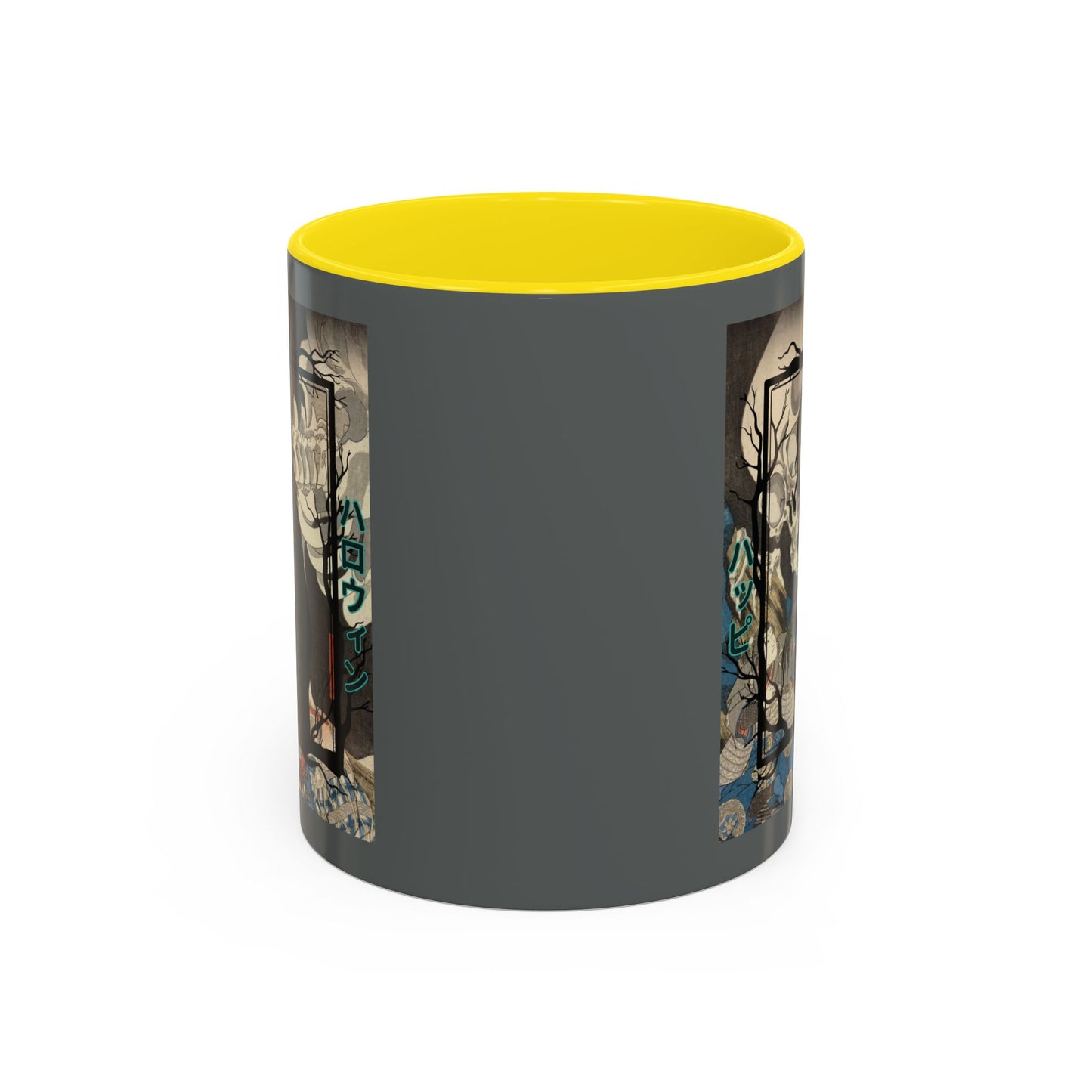 Yōkai Happy Halloween Grey Accent Mug by CreepyCrafts.boo