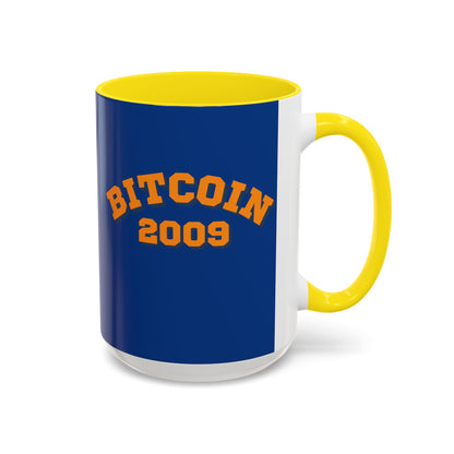 Bitcoin 2009 Dark Blue Accent Mug by cypherpunkgear.com