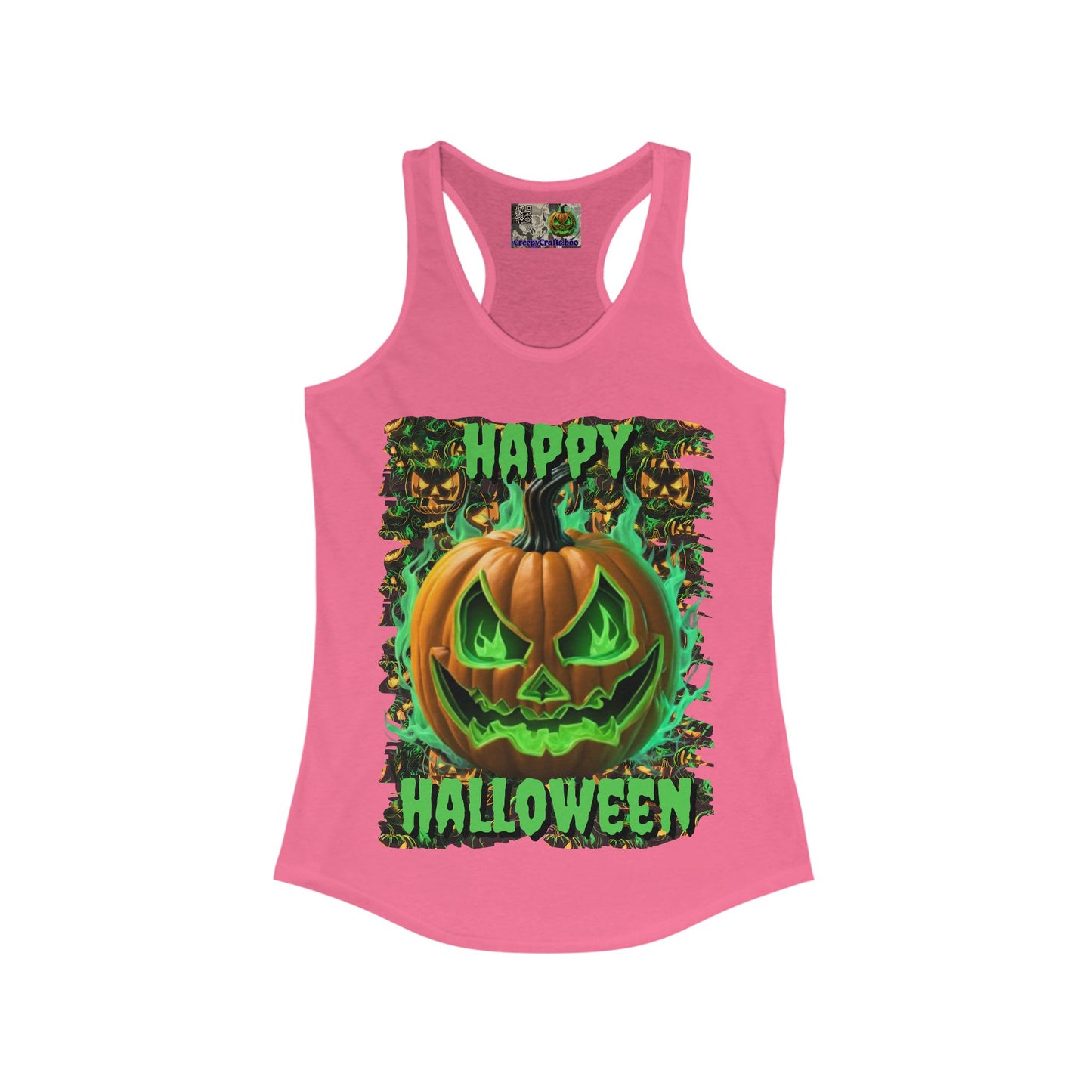 Happy Halloween Green Jack Women's Racerback Tank Top by CreepyCrafts.boo
