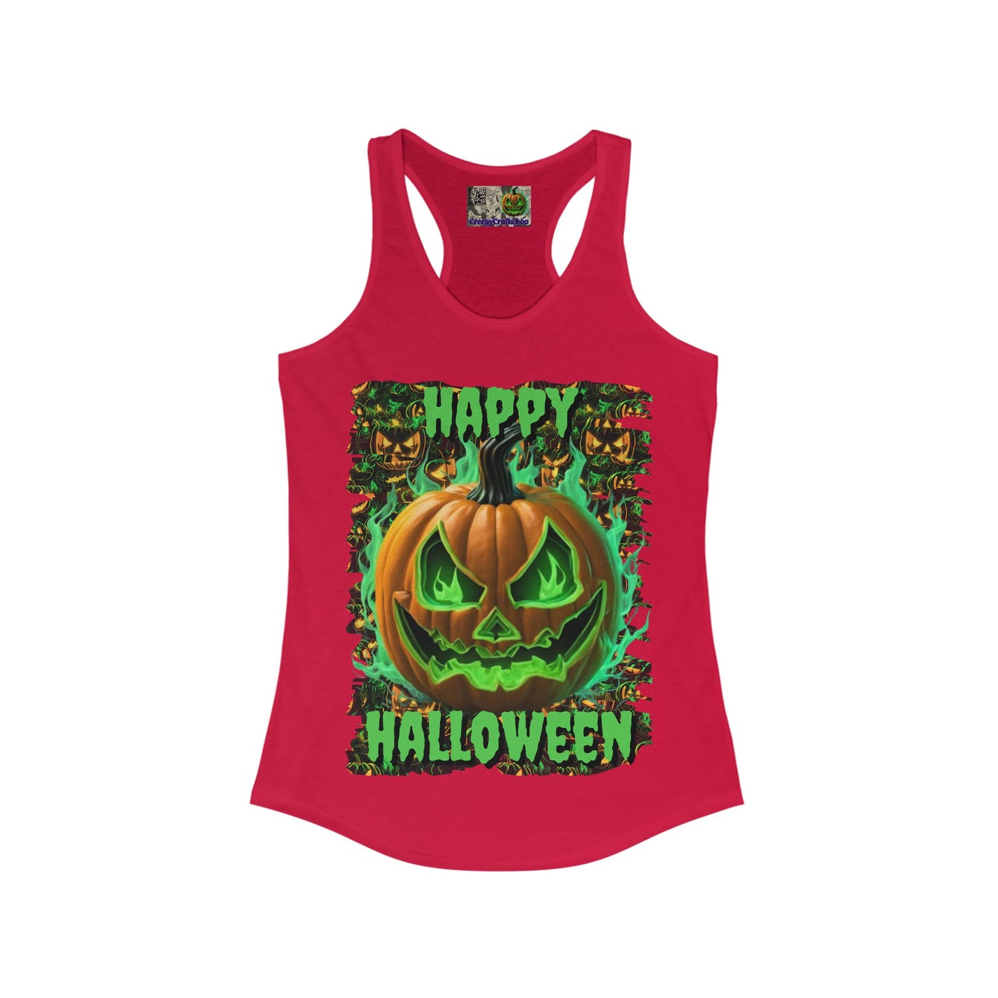 Happy Halloween Green Jack Women's Racerback Tank Top by CreepyCrafts.boo