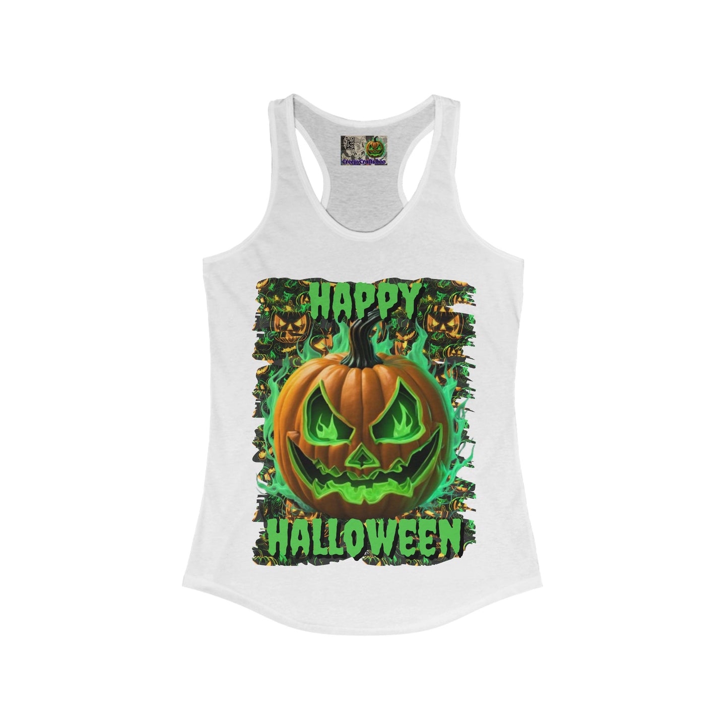 Happy Halloween Green Jack Women's Racerback Tank Top by CreepyCrafts.boo