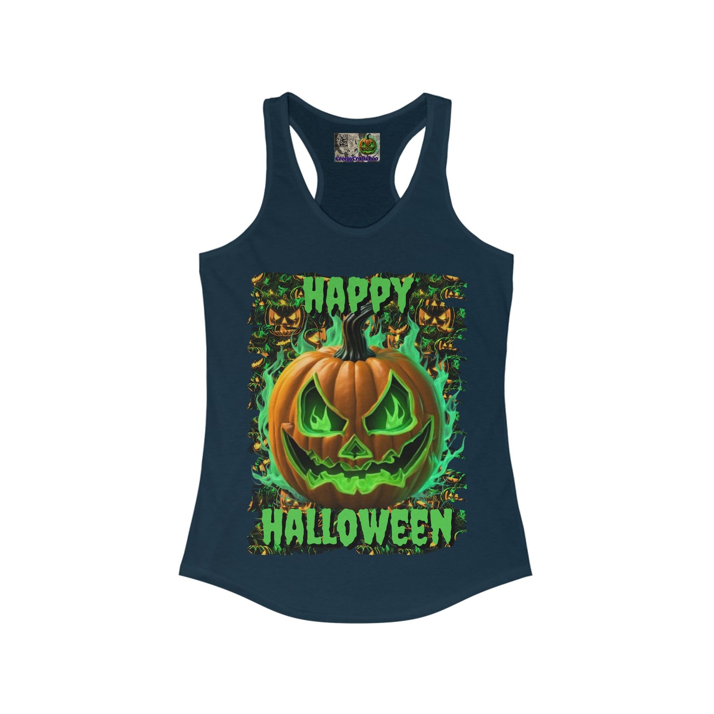 Happy Halloween Green Jack Women's Racerback Tank Top by CreepyCrafts.boo