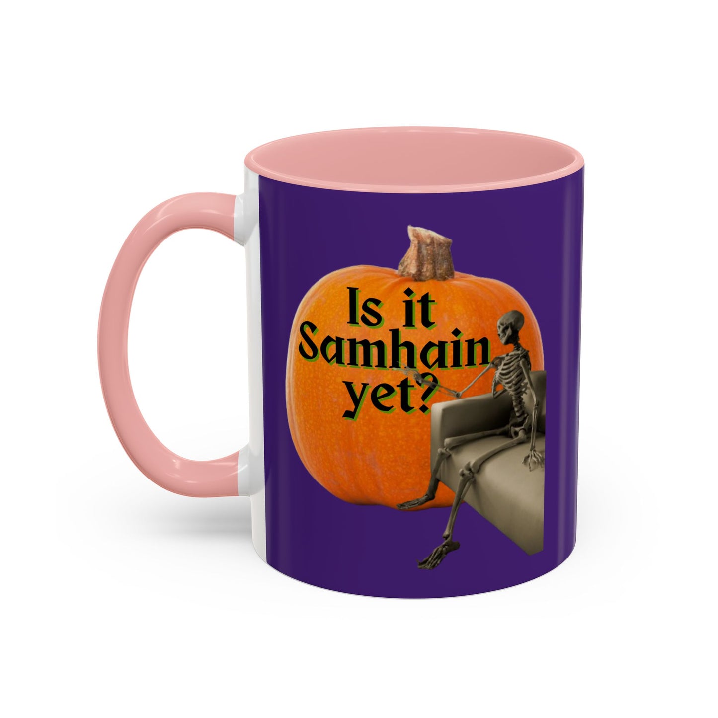 Is It Samhain Yet? Skeleton's Giant Pumpkin Purple Accent Mug by CreepyCrafts.boo